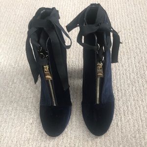 Navy velvet boots